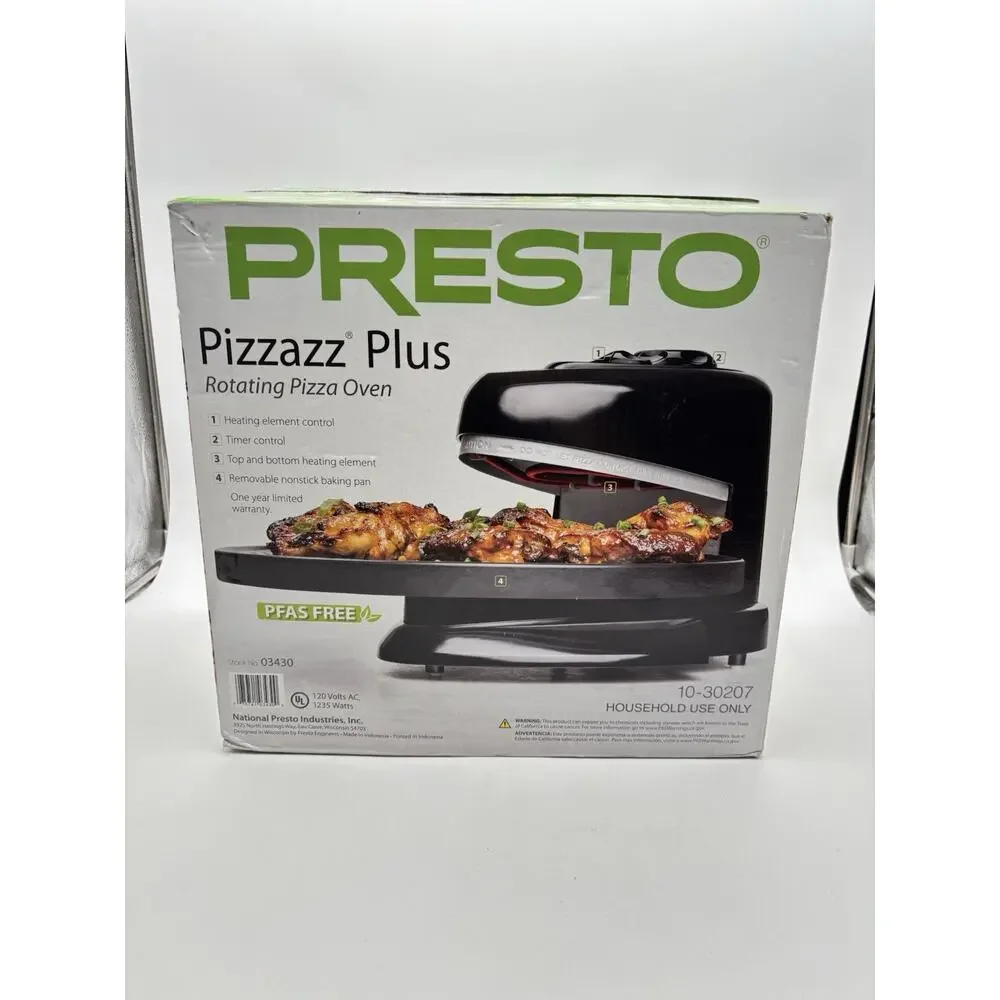 New Presto Pizza Pizzazz Plus 03430 Rotating Pizza Oven Black Countertop Cook